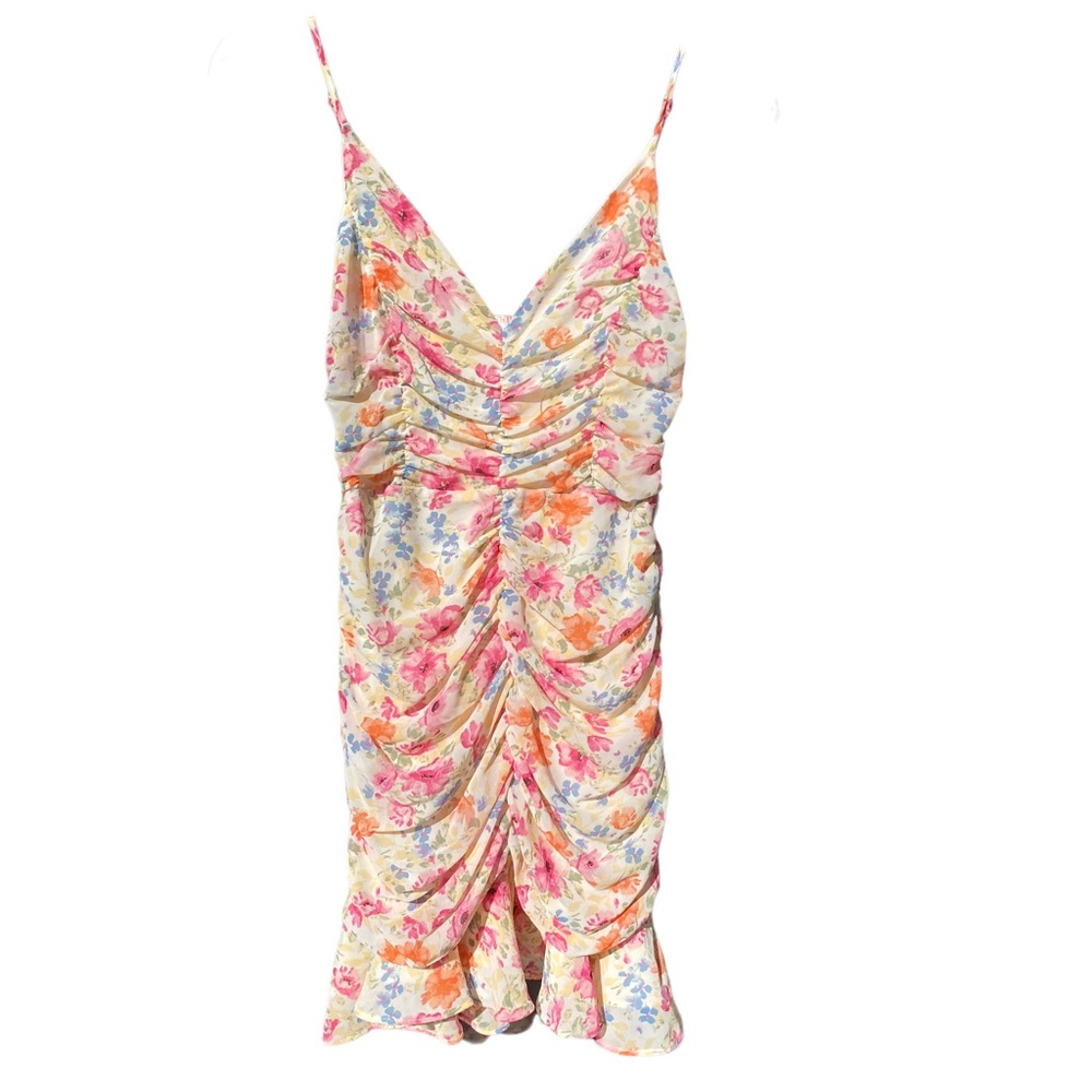 ASTAR the label Pink Multi Floral XS with zipper on side shirt dress.